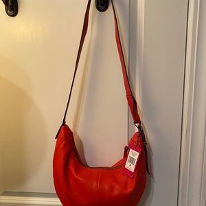 New Vince Camuto Red Leather Crescent-shaped Crossbody Bag
